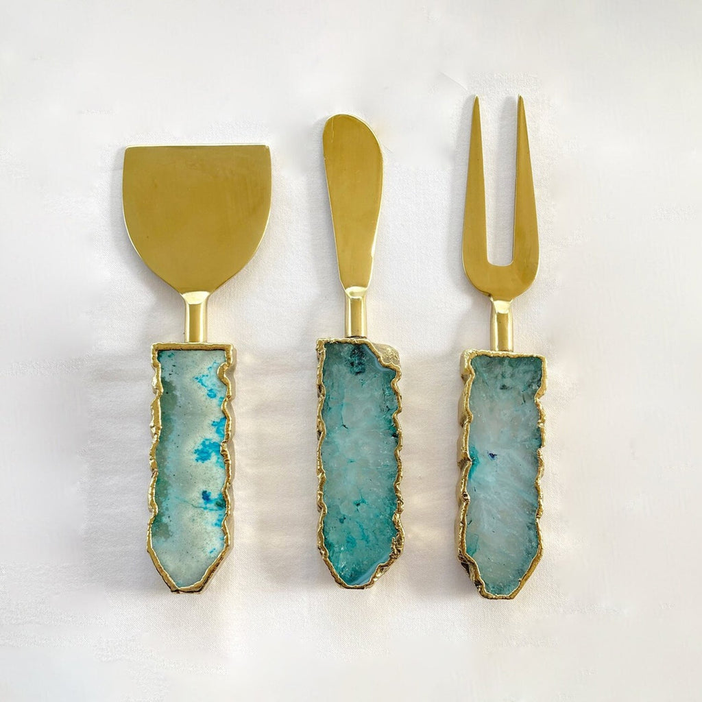 Set of 3 Aqua Agate Cheese Knives/Spreaders-0