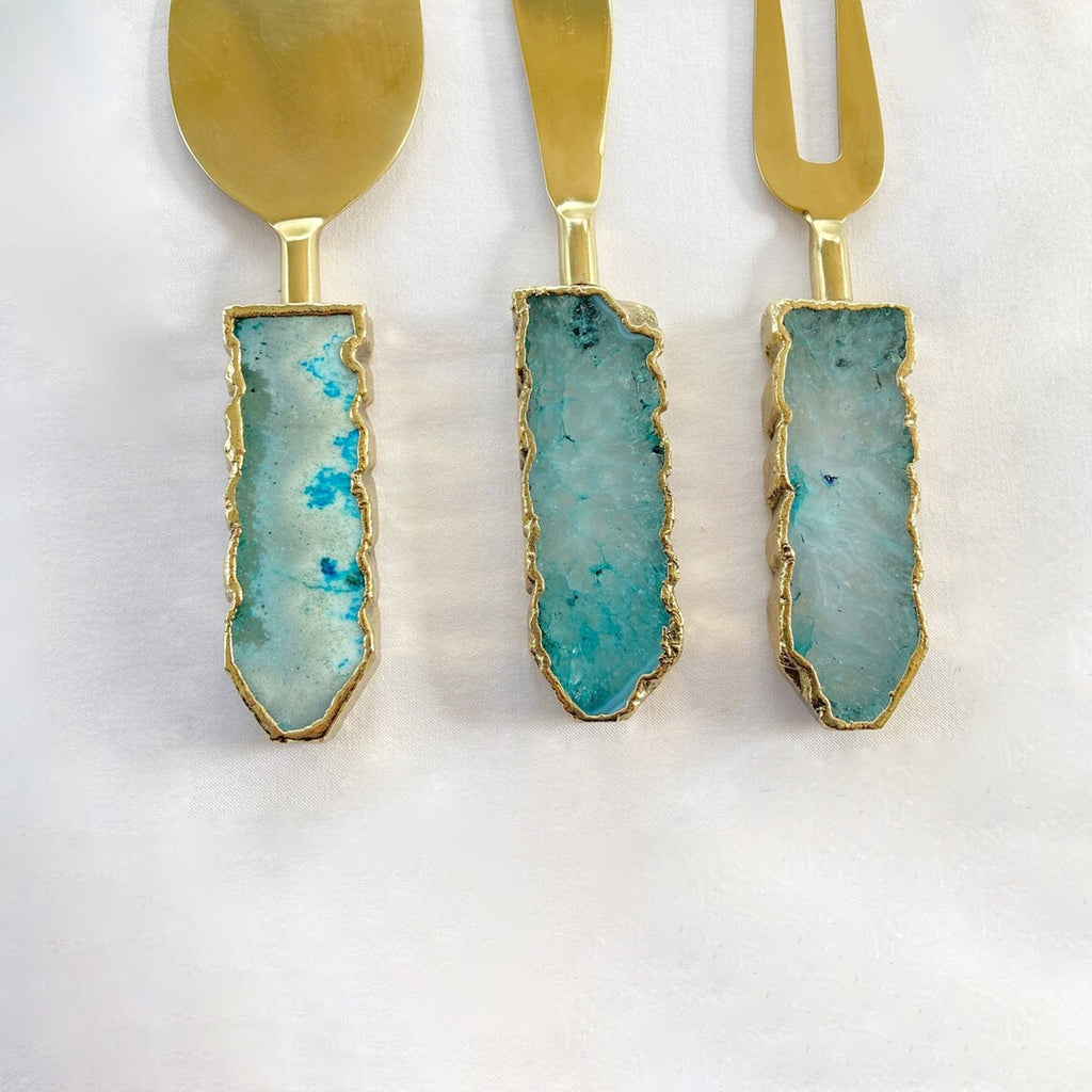 Set of 3 Aqua Agate Cheese Knives/Spreaders-2