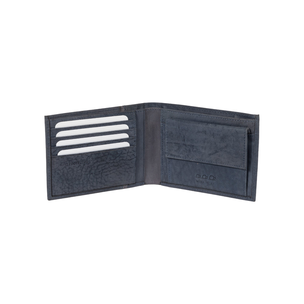 K12203DF | Men's Wallet in Genuine Full-Grain Naked Leather. Blue. RFID Protection. Closed Dimensions: 12.5 x 9.5 x 2 cm. Packaging: Gift box with lid/bottom-1